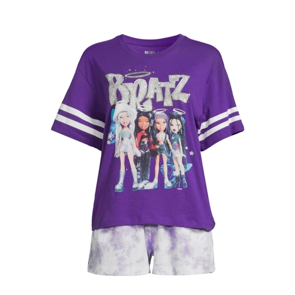 Bratz Women’s Size XS (0-2) Graphic Tee and Shorts Lounge Set Purple Pajama Set - Picture 1 of 6